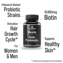 Probiotics for Hair Growth + Biotin 10000mcg - High Strength Hair Vitamins for Women and Men with Lactobacillus Reuteri & Clinically Studied Probiotic Strains - Supports Thicker, Fuller Scalp - Vegan