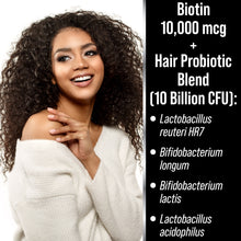 Probiotics for Hair Growth + Biotin 10000mcg - High Strength Hair Vitamins for Women and Men with Lactobacillus Reuteri & Clinically Studied Probiotic Strains - Supports Thicker, Fuller Scalp - Vegan