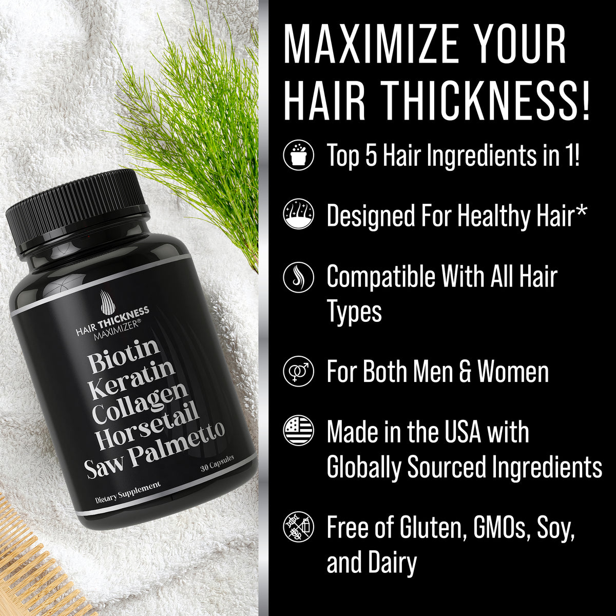 5-In-1 Hair Growth Vitamins With Biotin, Keratin, Collagen, Horsetail ...