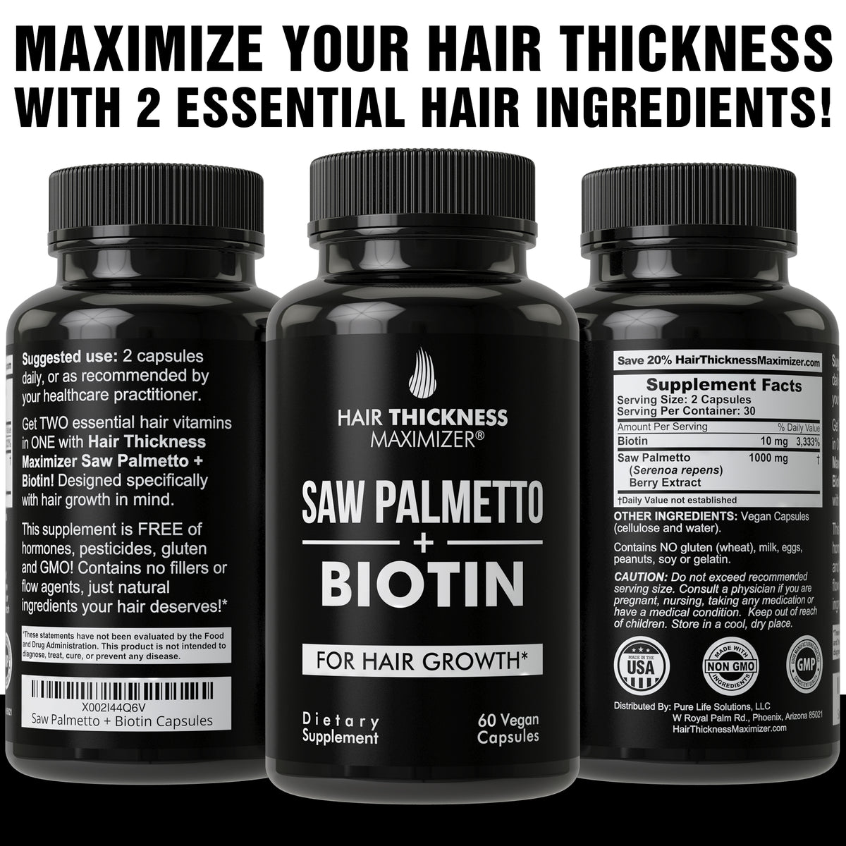 Saw Palmetto + Biotin Capsules – Hair Thickness Maximizer